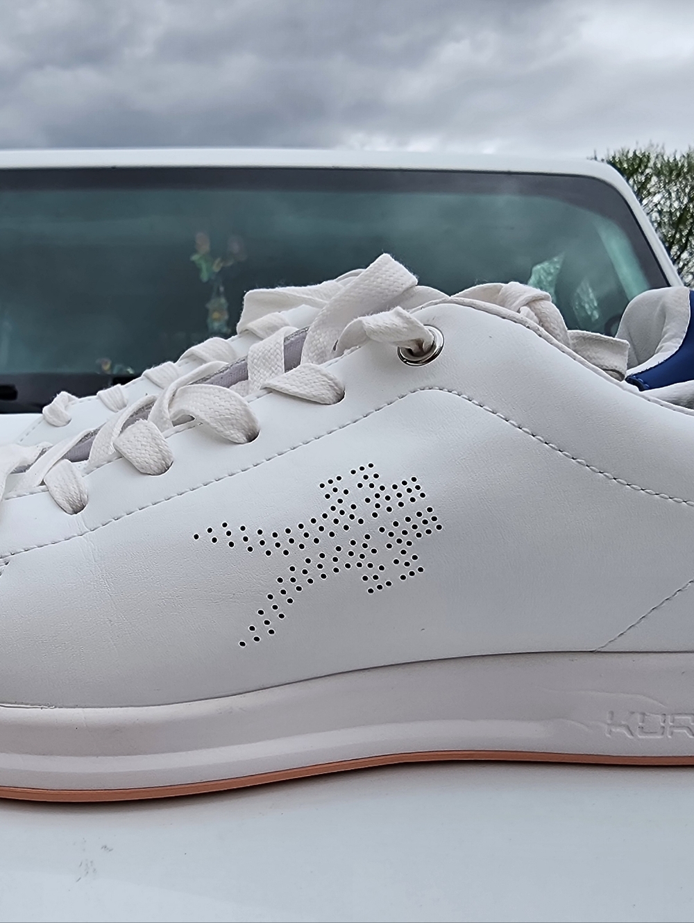 Kuru ROAM Women's White, Blue,  Peach Leather Sneakers.